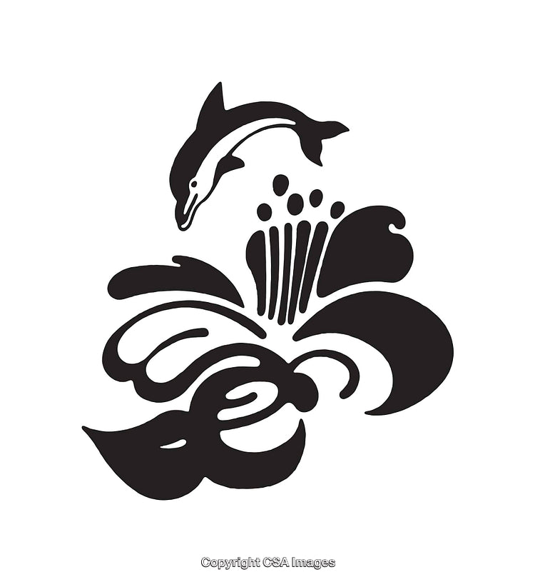 Stylized Dolphin Jumping Above Waves in Black and White Art
