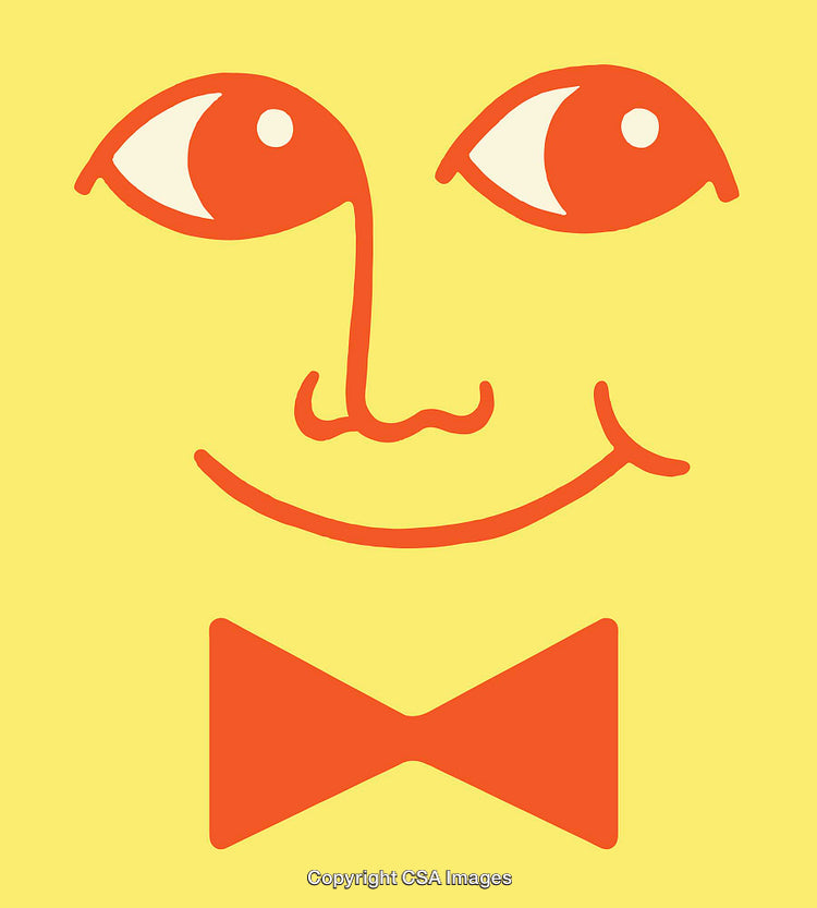 Minimalistic Line Art Illustration of Smiling Face with Bowtie on Yellow Background