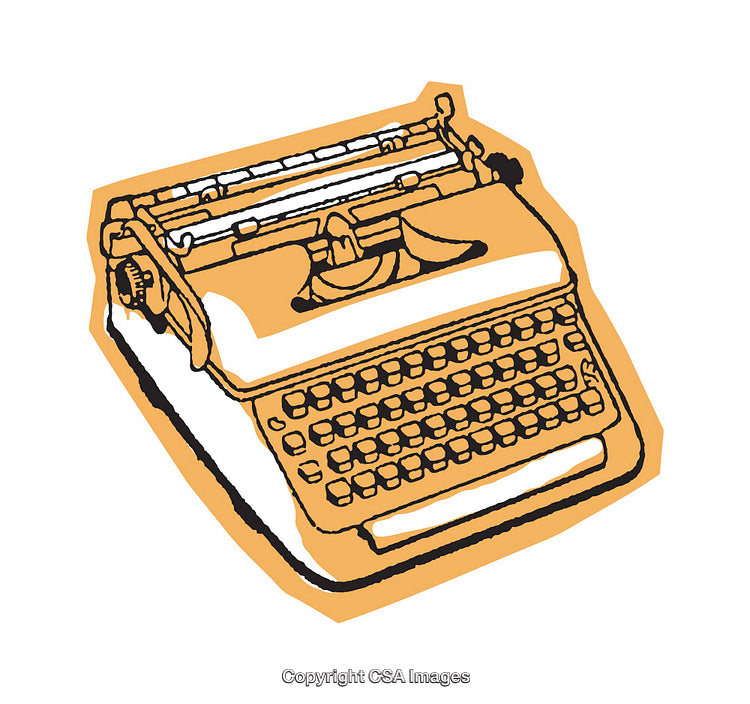 Vintage Style Illustration of a Typewriter on Orange Background
