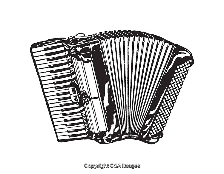 Black and White Line Art Illustration of an Accordion Musical Instrument