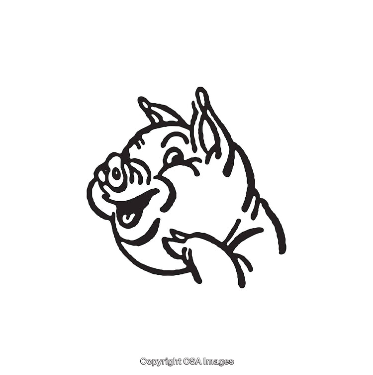 Black and White Line Art Illustration of a Happy Pig Face