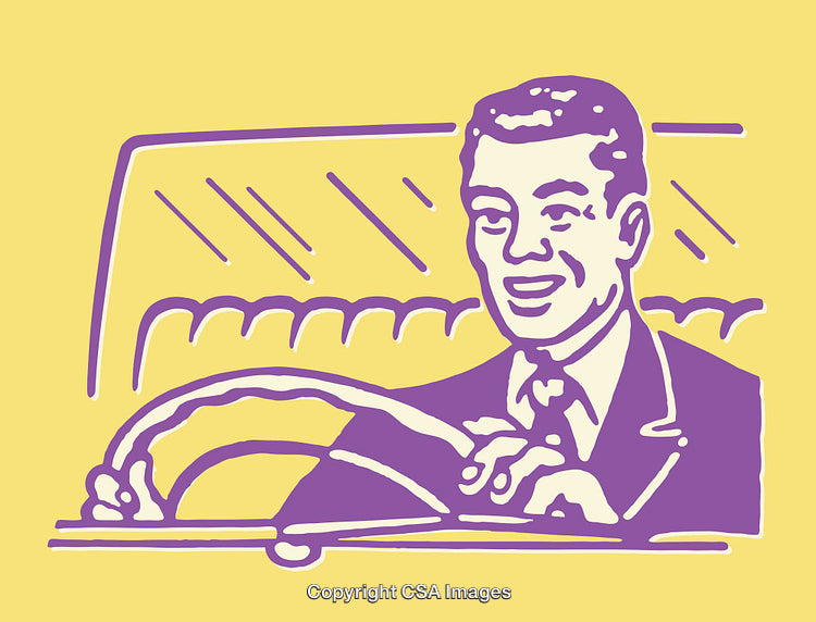 Stylized Illustration of a Man Driving With a Smile