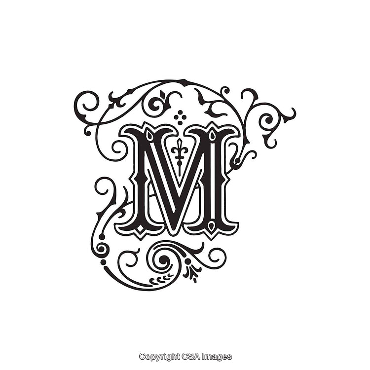 Elegant Decorative Monogram Featuring Ornate Letter M with Flourish Design