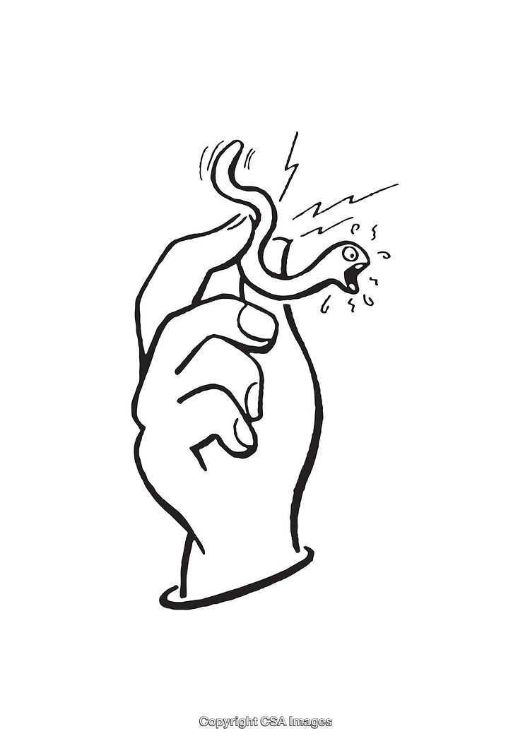 Line Art Illustration of a Hand Holding a Wriggling Worm