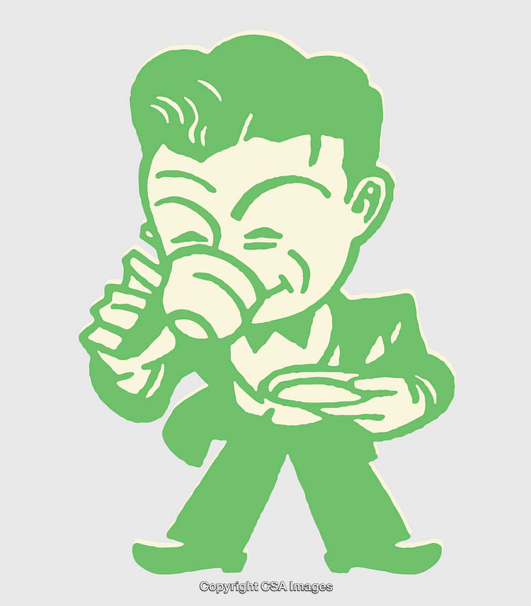 Stylized Artwork of a Smiling Man Drinking from a Tea Cup