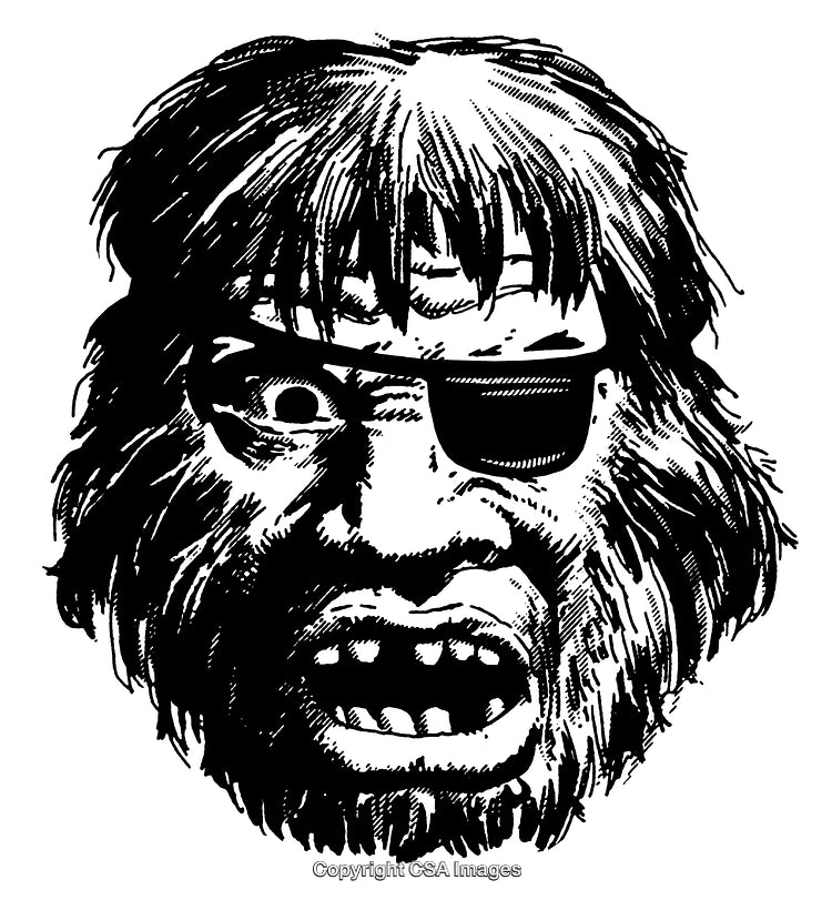 Black and White Engraving of a Grizzled Man with Eye Patch