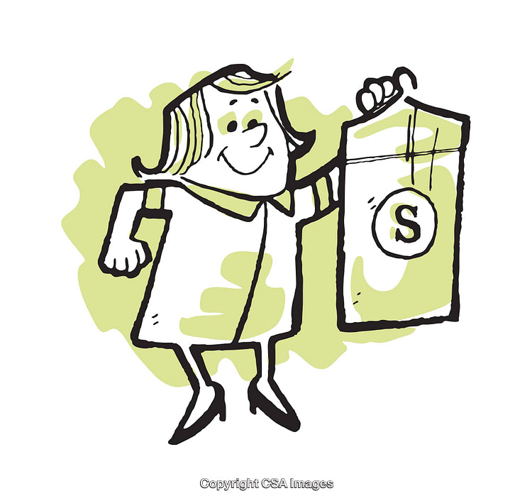 Playful Cartoon Character Holding a Bag with a Dollar Sign