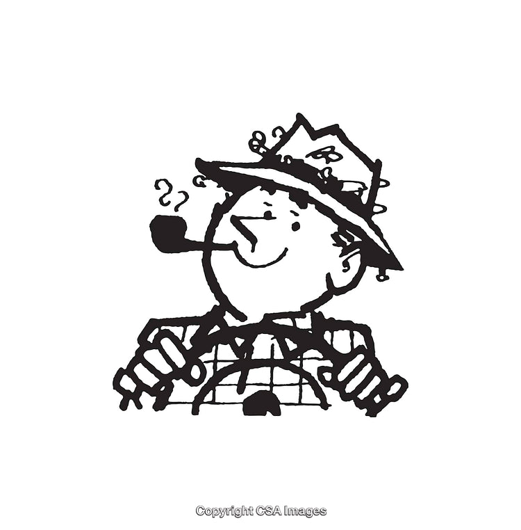 Black and White Illustration of a Pipe-Smoking Man Driving a Vehicle