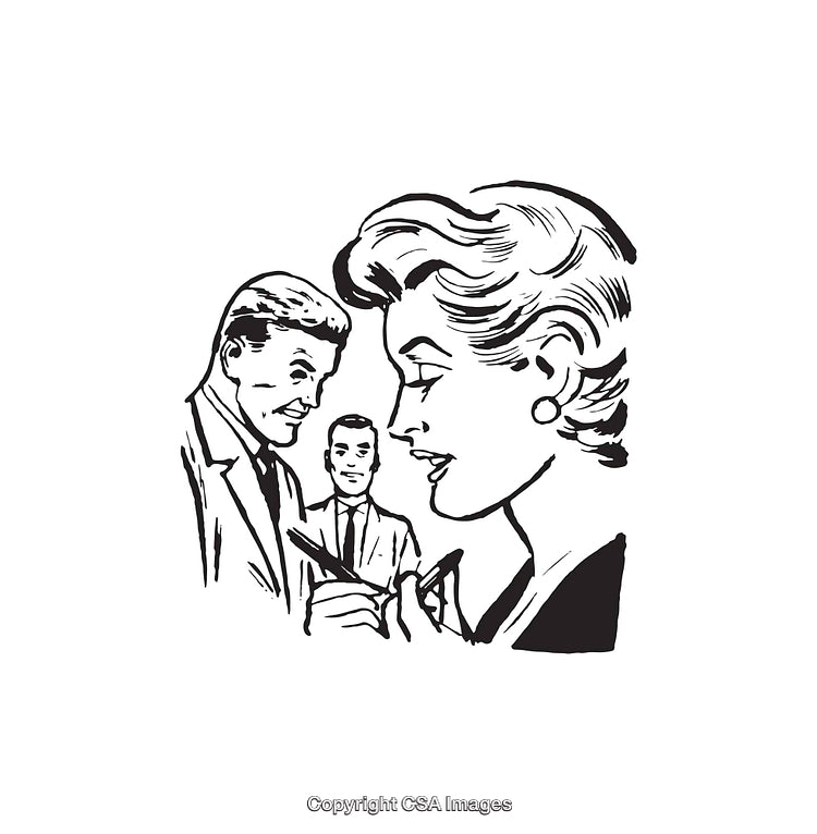 Black and White Retro Style Businessman and Woman With a Third Perspective