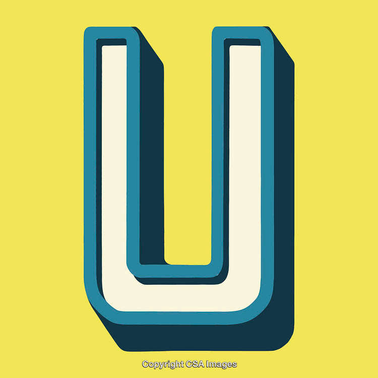 Bold Stylized Letter U in 3D Design on Yellow Background