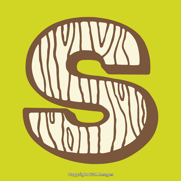 Decorative Letter S with Wooden Texture on Bright Green Background