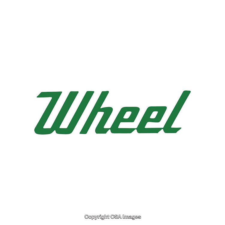 Green Script Style Text Depicting the Word 'Wheel' Isolated on White