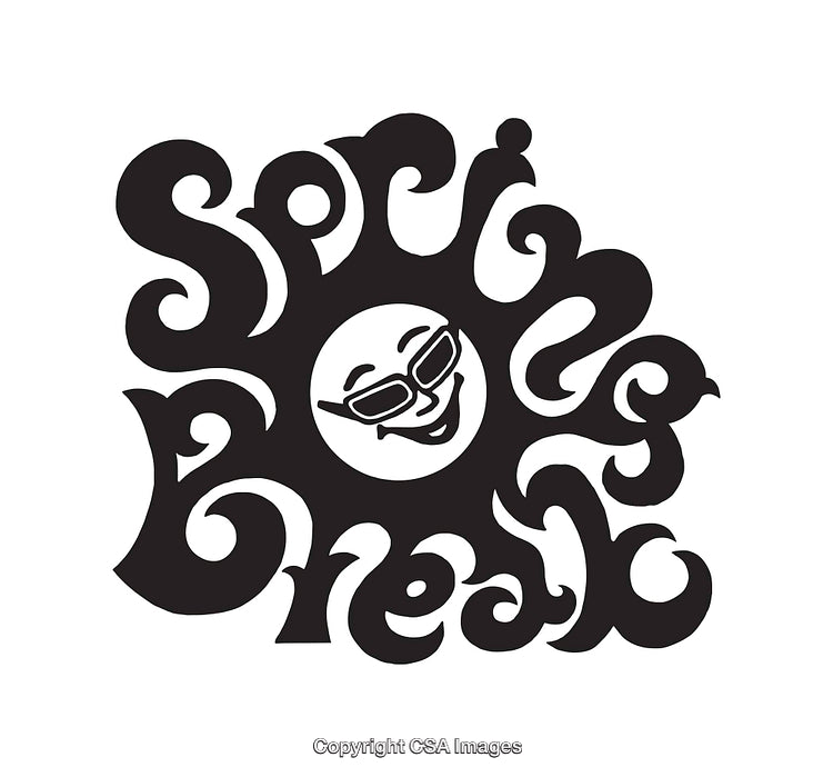 Black and White Retro Style Spring Break Sun Illustration