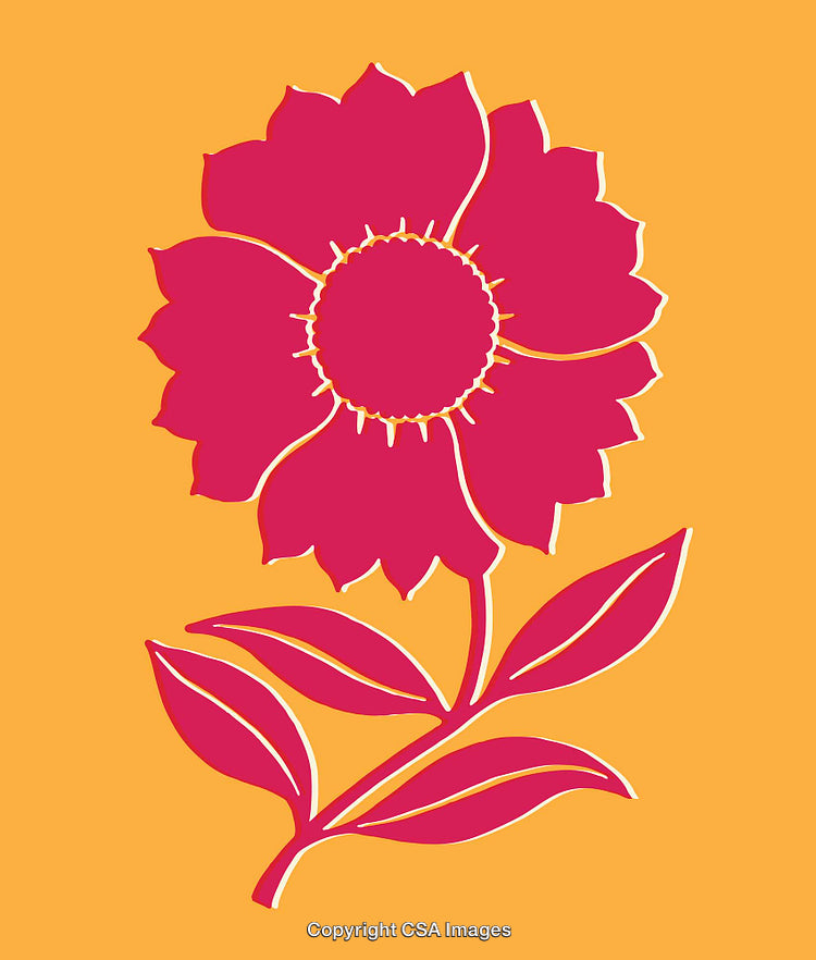 Bright Line Art Flower Illustration on Vibrant Orange Background