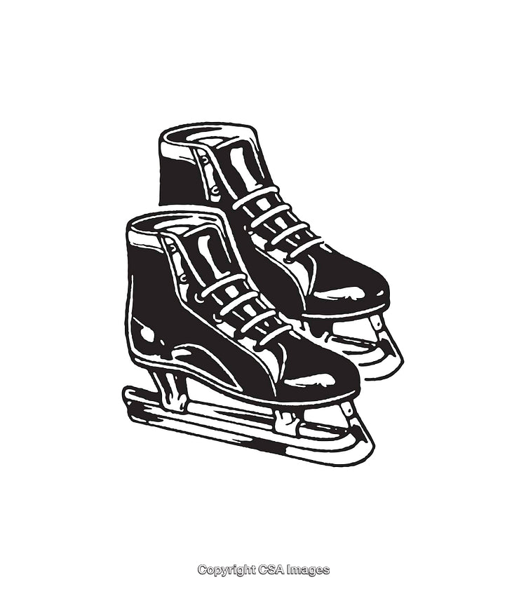 Black and White Line Art Illustration of Ice Skate Pair