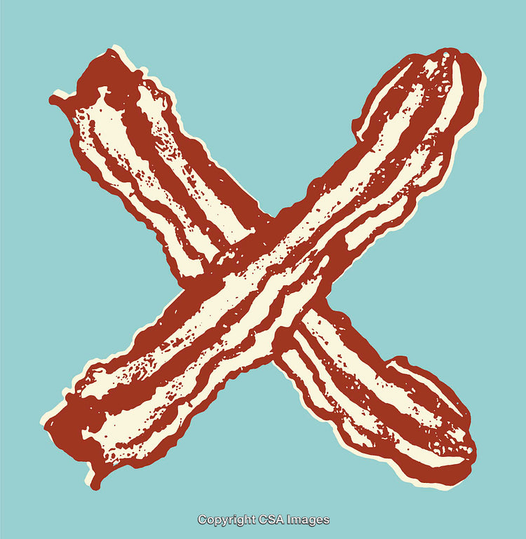 Creative Cross of Bacon Strips on a Blue Background