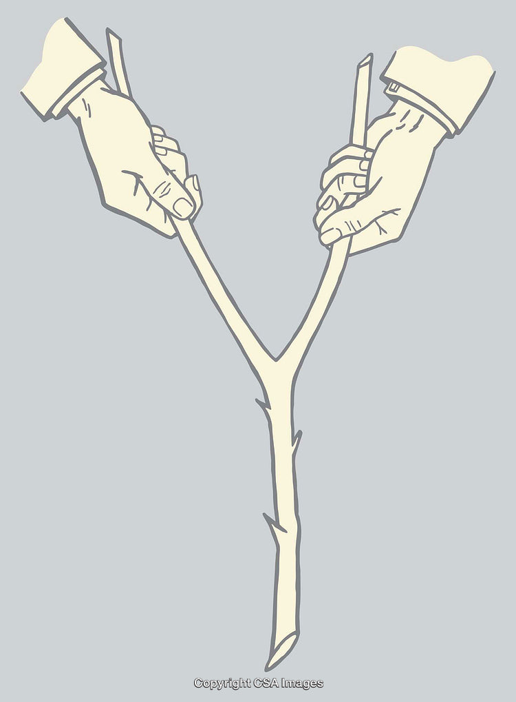Vintage Line Art Illustration of Hands Holding a Forked Divining Rod