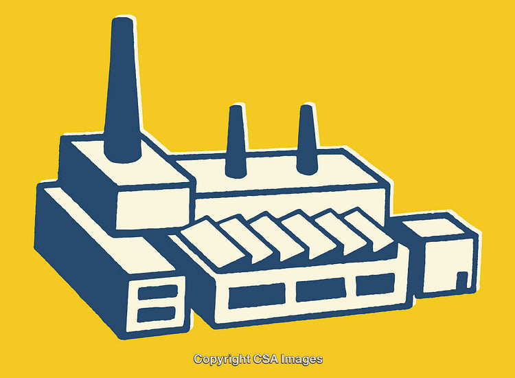 Minimalist Illustration of a Factory Building in Bold Colors