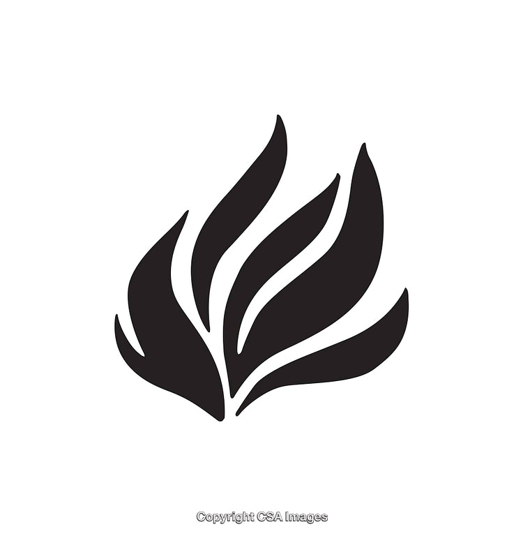 Abstract Black and White Icon Depicting Flame-Like Petals or Leaves