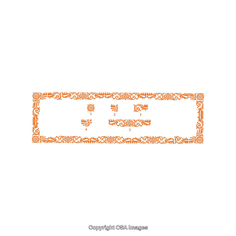 Ornamental Orange Decorative Frame with Intricate Design Elements on White Background