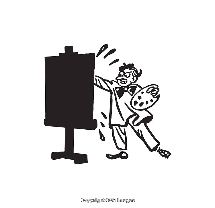 Black and White Illustration of a Painter at an Easel