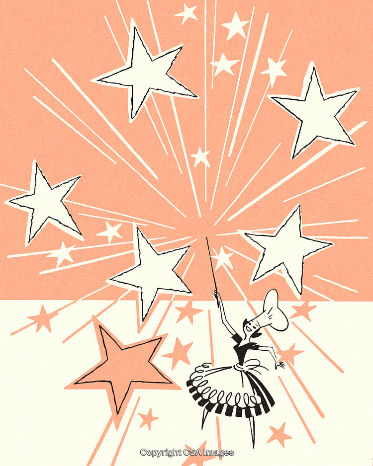 Retro Illustration Featuring a Cheerful Baker Among Shining Stars