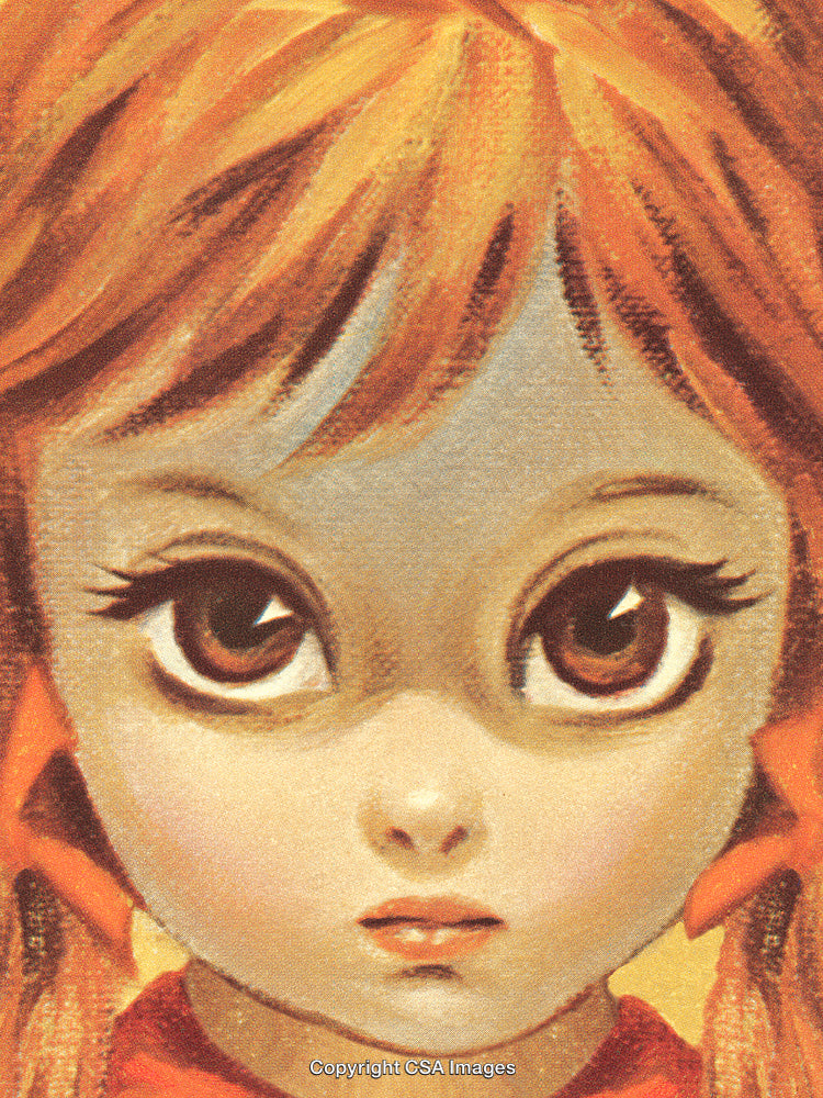 Close-Up of Stylized Illustrated Girl with Large Eyes and Bright Hair