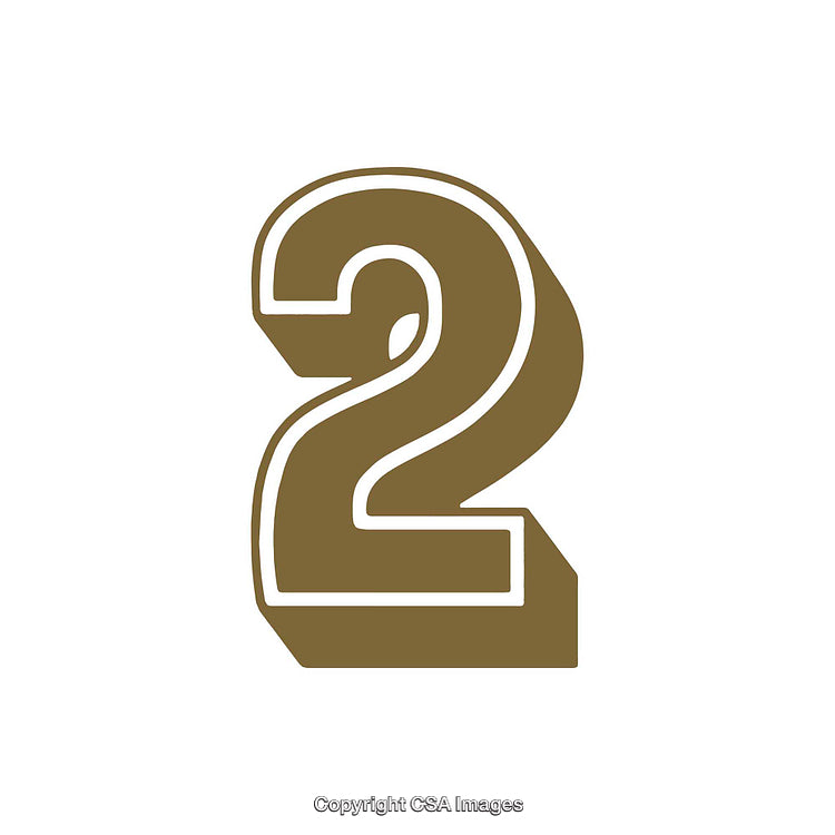 Bold Brown Number Two Design with White Outline on White Background