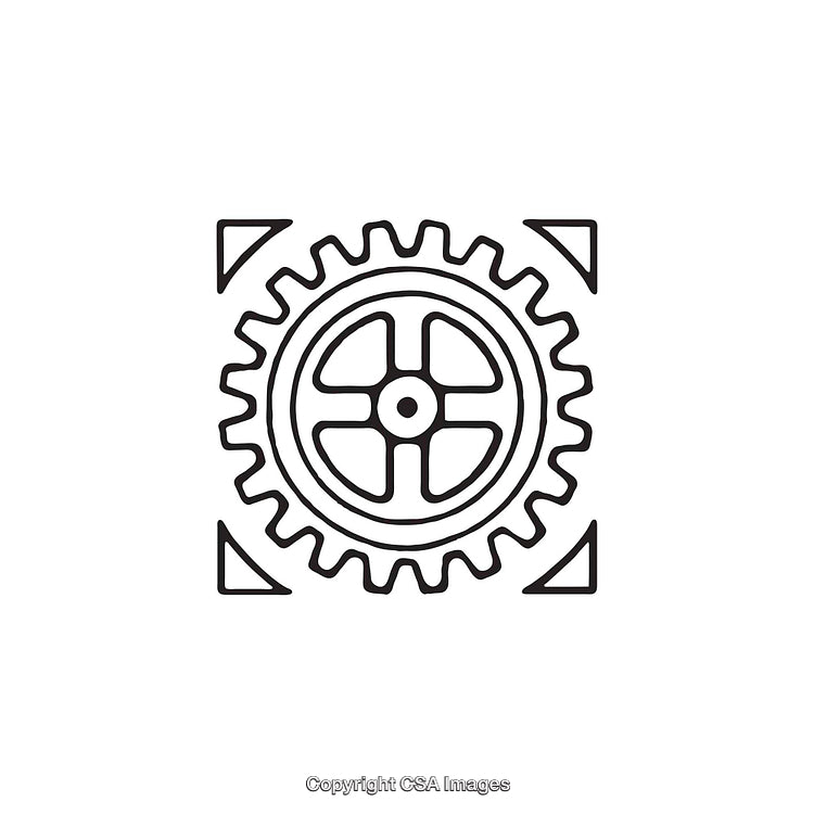 Outlined Black and White Gear with Square Frame Symbol