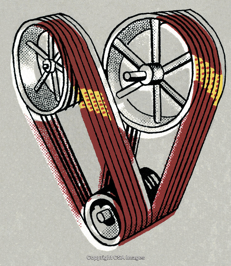 Illustration of Mechanical Wheels and Belts Forming a Stylized Heart Shape