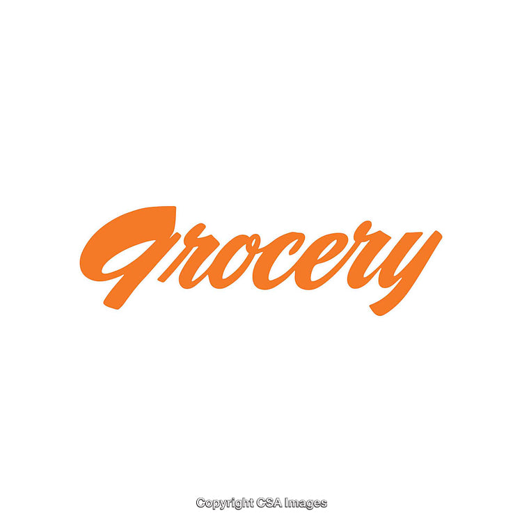 Bold Orange Text Spelling 'Grocery' on White Background