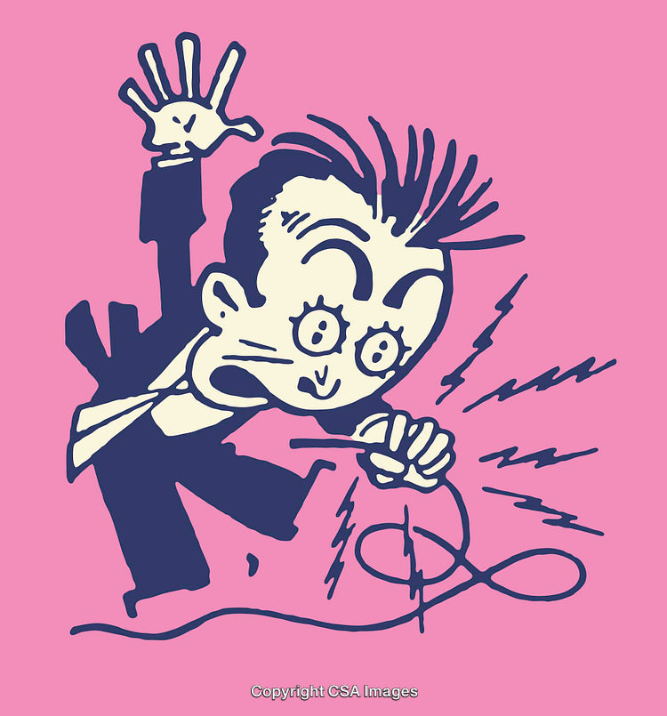 Cartoon Character Reacting to Electric Shock in Retro Style