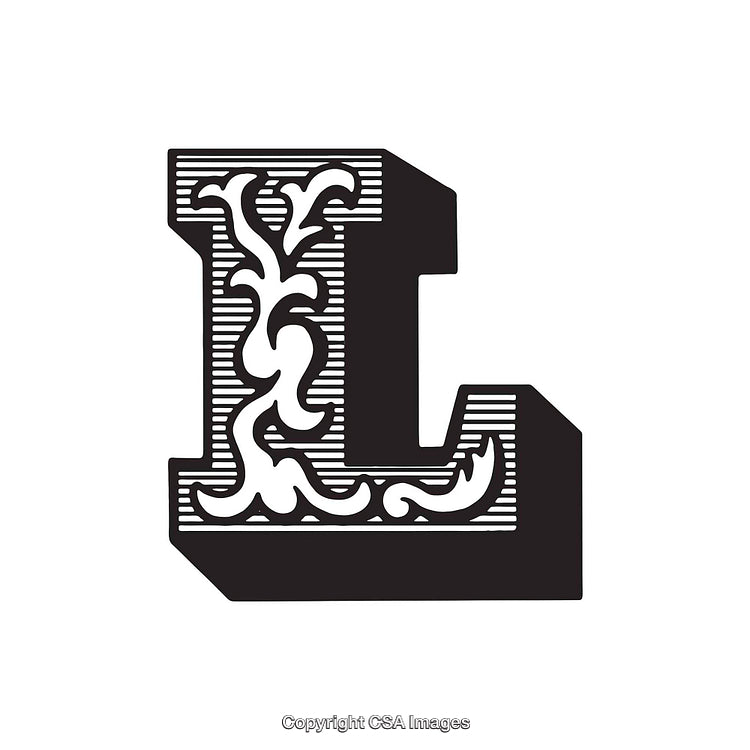 Decorative Black and White Ornamental Letter L Typography Design