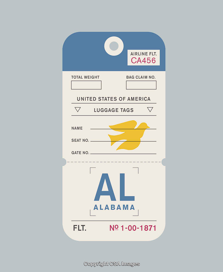 Vintage Airline Luggage Tag Design Featuring Alabama State