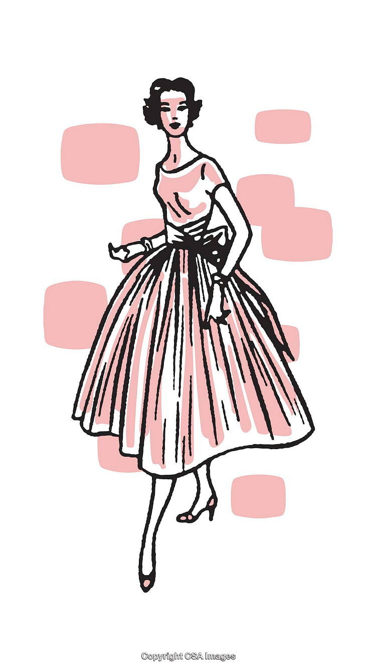 Vintage Illustration of Woman in Pink Dress with Retro Background Design