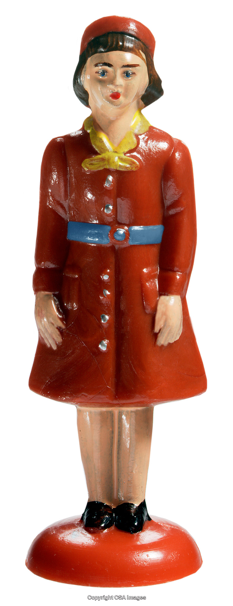 Vintage Plastic Toy Figure of a Woman in a Red Outfit