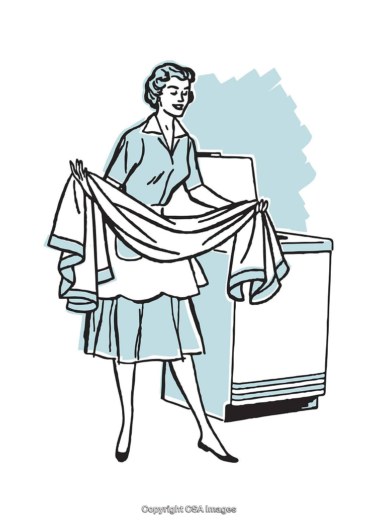 Vintage Illustration of a Woman With Laundry in a Simple Drawing Style