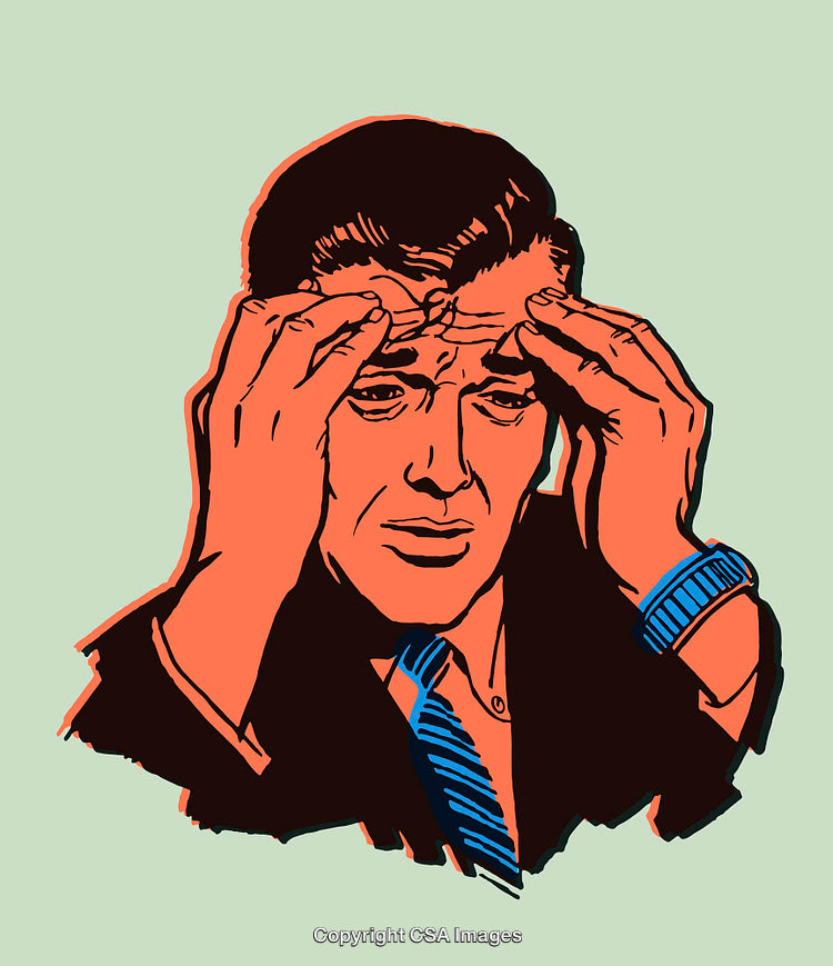 Vintage Style Illustration of Stressed Businessman with Hands on Head