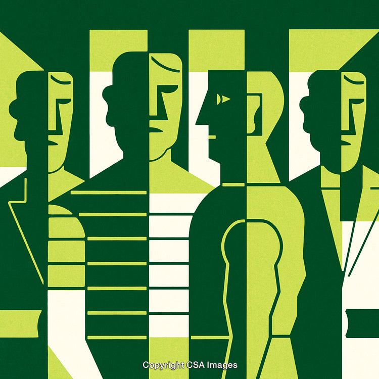 Abstract Modern Art Depicting Geometric Human Figures in Shades of Green