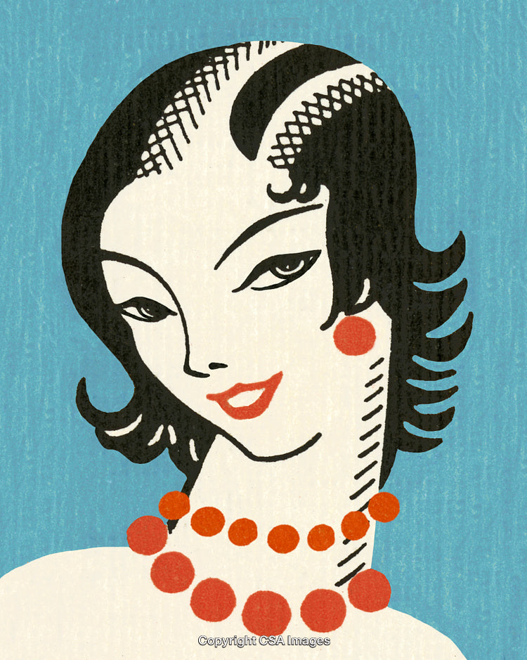 Art Deco Woman Portrait With Necklace and Blue Background