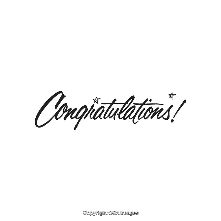 Handwritten Congratulations Text with Star Accents on White Background