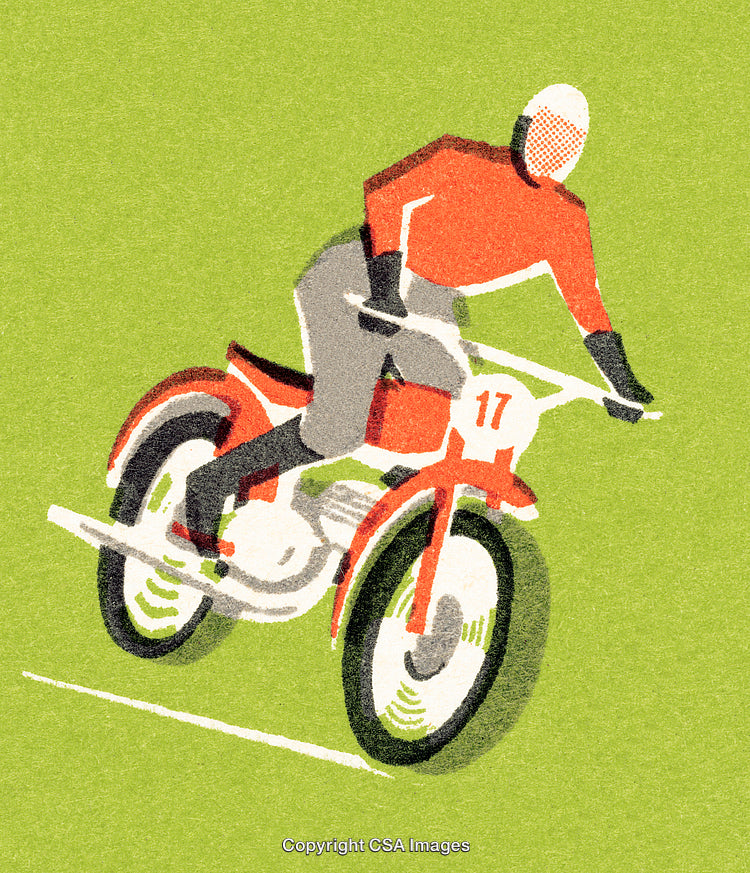 Illustration of a Motorcyclist on a Vintage Racing Bike in Motion