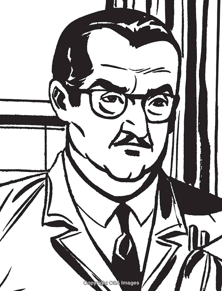Retro Style Illustration of a Formal Man with Glasses in Monochrome