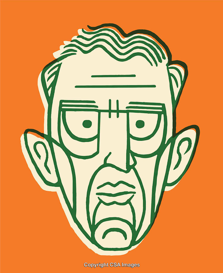 Colorful Line Art Illustration of a Stylized Male Portrait on Orange Background
