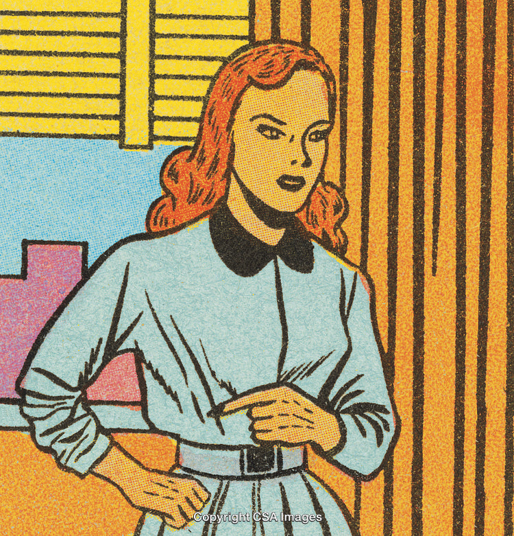 Retro Comic Style Illustration of a Woman in Thoughtful Pose