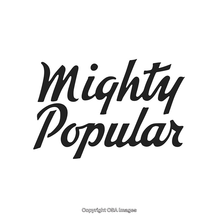Bold Calligraphy Text Displaying the Words 'Mighty Popular' in Black
