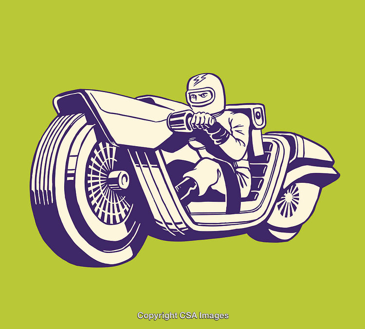 Vintage Style Line Art of a Futuristic Motorcycle Rider