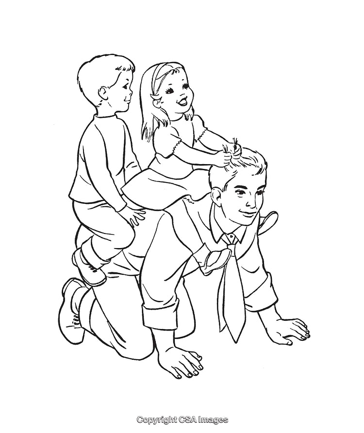 Father Playing With Children in a Fun Family Activity Illustration
