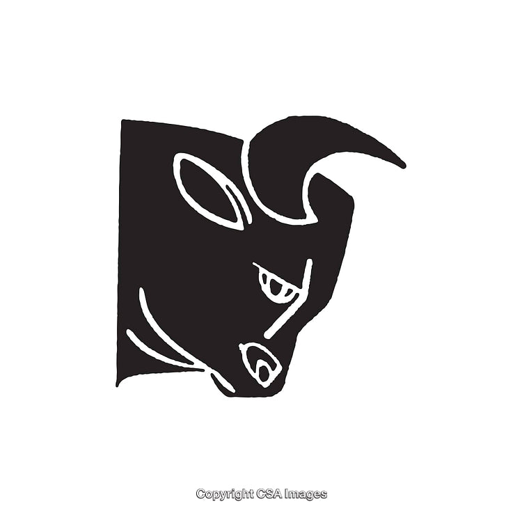 Stylized Black and White Line Art of Bull Illustration