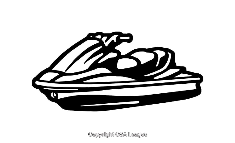 Black and White Line Art of a Personal Watercraft Jet Ski